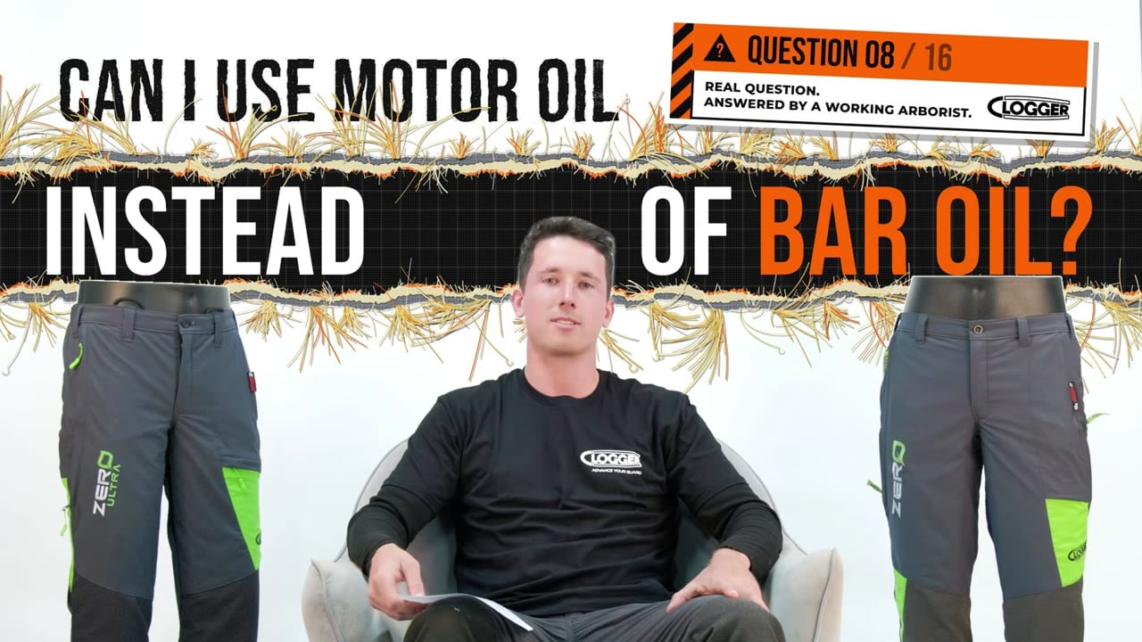 Clogger Answers question 8 of 16: Can I use motor oil instead of bar oil? Phil, a working arborist, reads the question