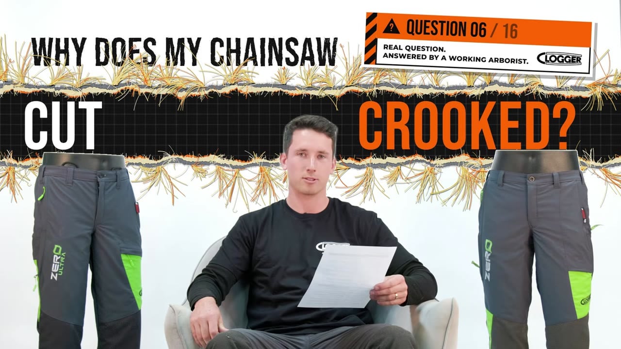 Clogger Answers question 6 of 16: Why does my chainsaw cut crooked? Phil, a working arborist, reads the question
