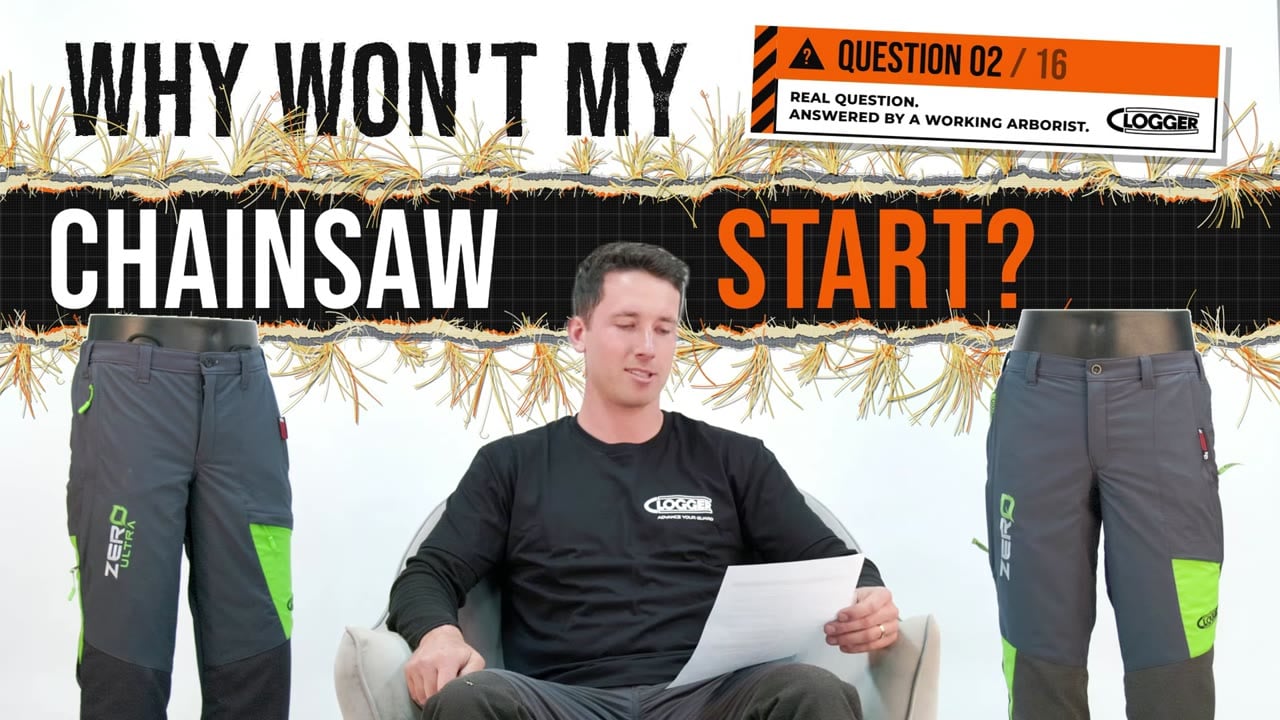 Clogger Answers question 2 of 16: Why won't my chainsaw start? Phil, a working arborist, reads the question